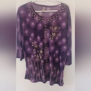 Zara Purple 3/4 Sleeve Embellished Blouse By Lara 2x